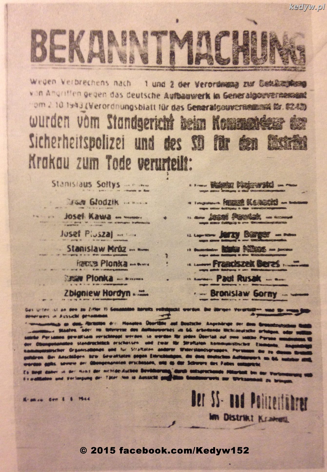 Niemiecki afisz śmierci na którym jest umieszczony "Cichociemny" Stanislaw Sołtys ps. "Wójt".