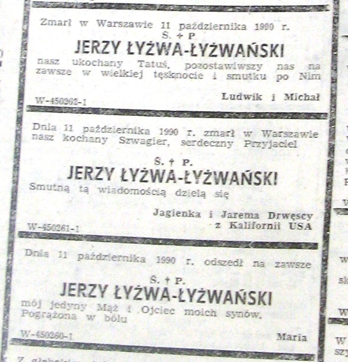 Ogłoszenia rodziny z gazety "Życie Warszawy"